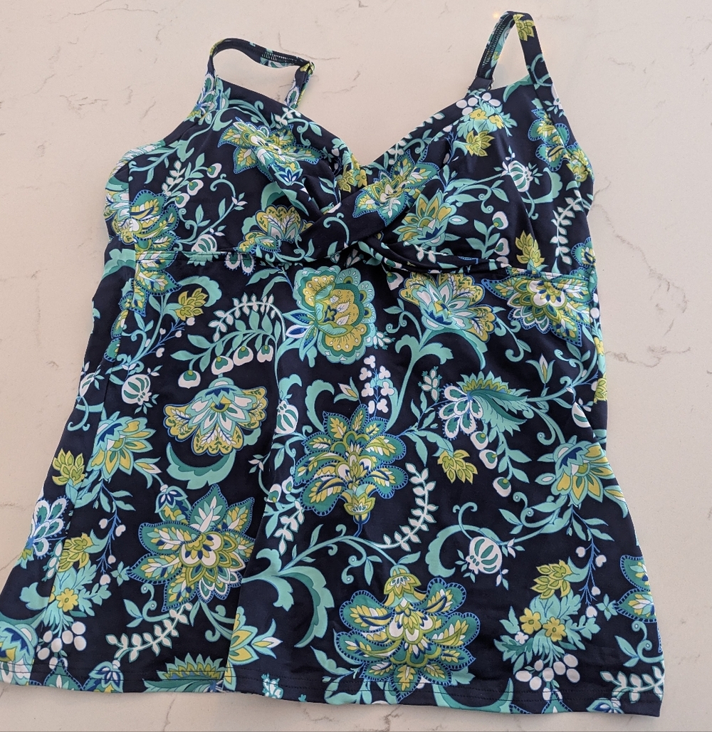 Lands' End Women's Swim Top - Black and Blue Floral